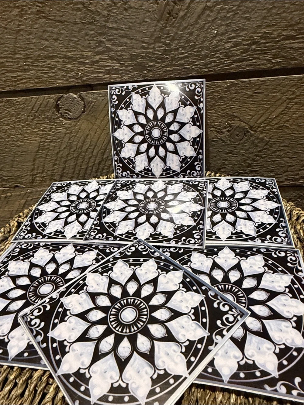 Set of 15 Black & White Mandala Decorative Tiles Peel & Stick Art Decals 4